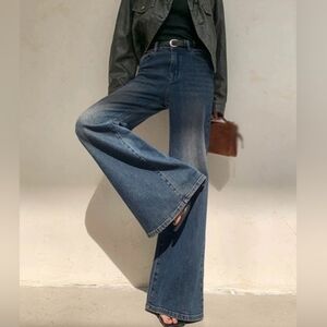 Trendy Flare Mid-Rise Dark Denim Jeans